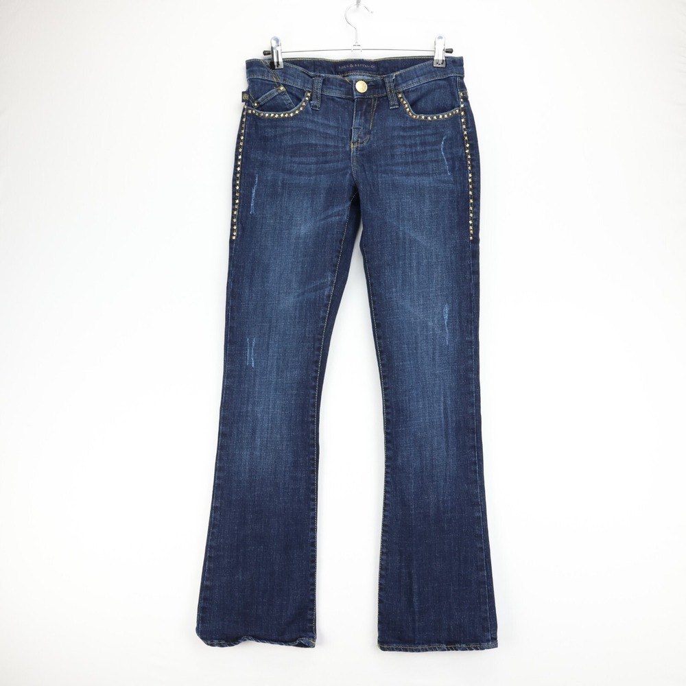 Rock & Republic Studded Bootcut Jeans Dark Wash Low Rise Sz 4 Y2K 90s Blue